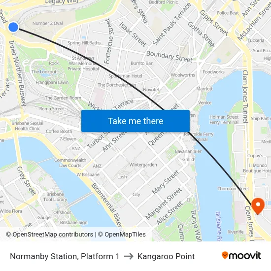 Normanby Station, Platform 1 to Kangaroo Point map