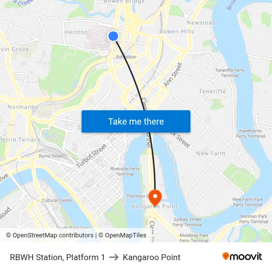 RBWH Station, Platform 1 to Kangaroo Point map