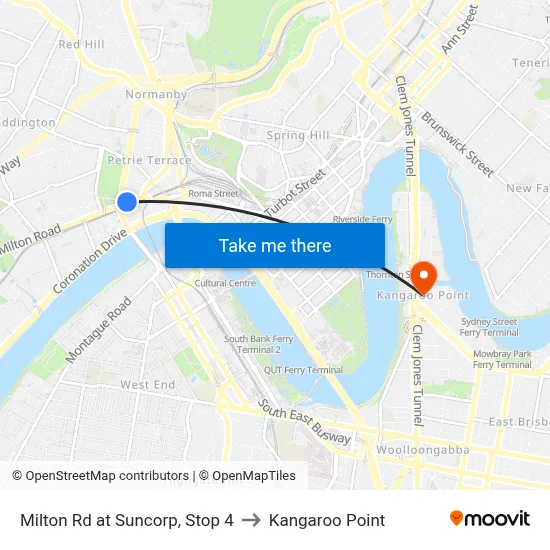 Milton Rd at Suncorp, Stop 4 to Kangaroo Point map