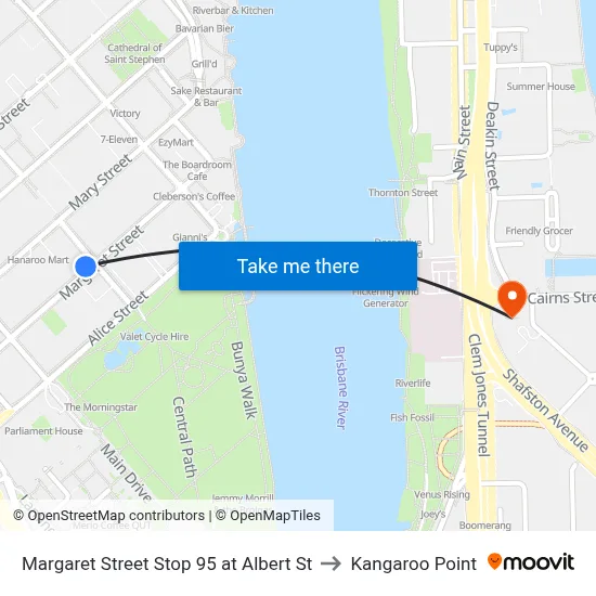 Margaret Street Stop 95 at Albert St to Kangaroo Point map