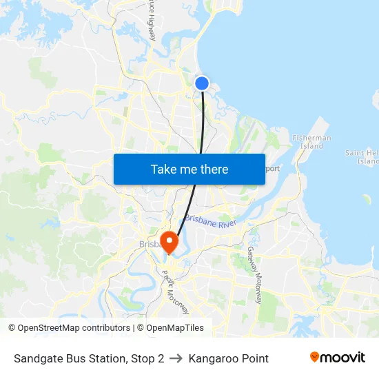 Sandgate Bus Station, Stop 2 to Kangaroo Point map