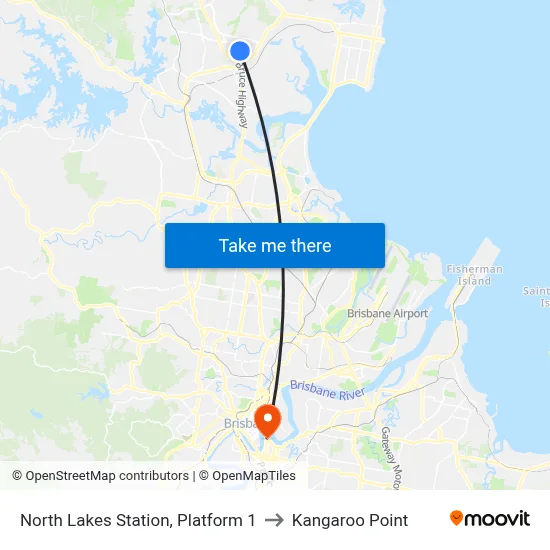 North Lakes Station, Platform 1 to Kangaroo Point map