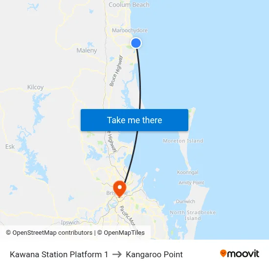 Kawana Station Platform 1 to Kangaroo Point map