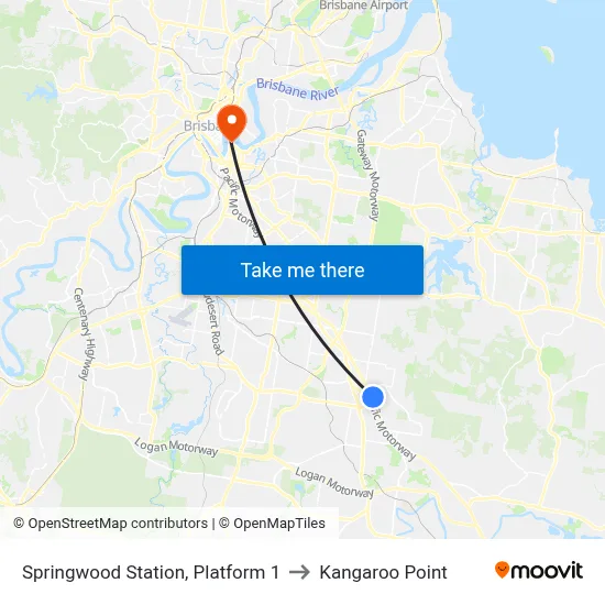 Springwood Station, Platform 1 to Kangaroo Point map