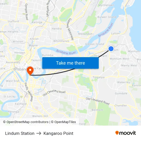 Lindum Station to Kangaroo Point map