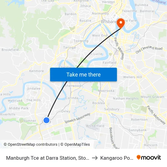 Manburgh Tce at Darra Station, Stop B to Kangaroo Point map