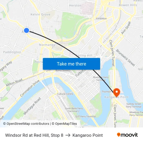 Windsor Rd at Red Hill, Stop 8 to Kangaroo Point map
