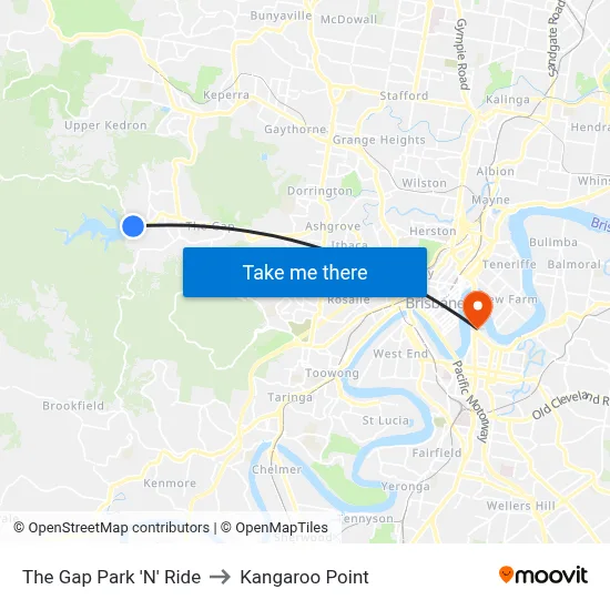 The Gap Park 'N' Ride to Kangaroo Point map