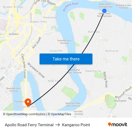 Apollo Road Ferry Terminal to Kangaroo Point map