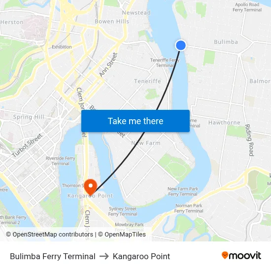 Bulimba Ferry Terminal to Kangaroo Point map