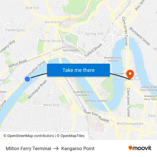Milton Ferry Terminal to Kangaroo Point map