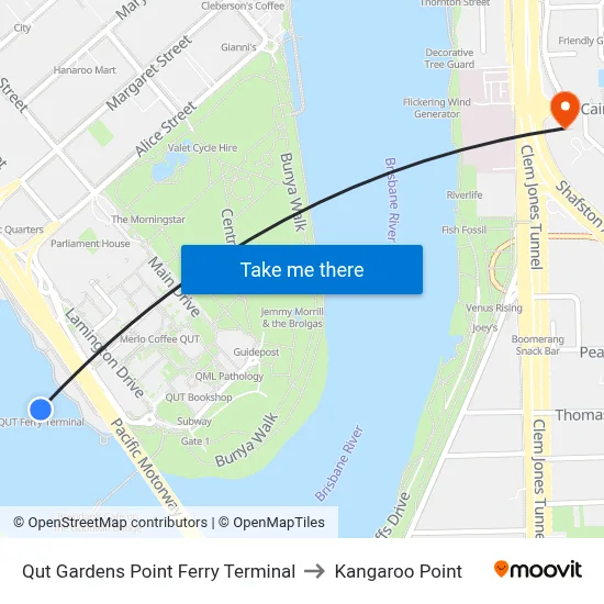 Qut Gardens Point Ferry Terminal to Kangaroo Point map