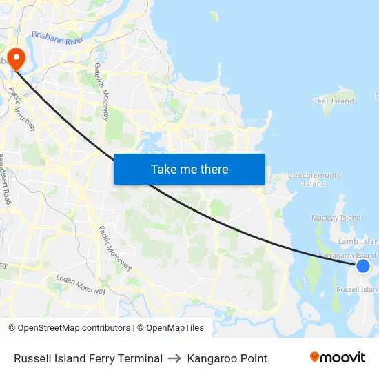Russell Island Ferry Terminal to Kangaroo Point map