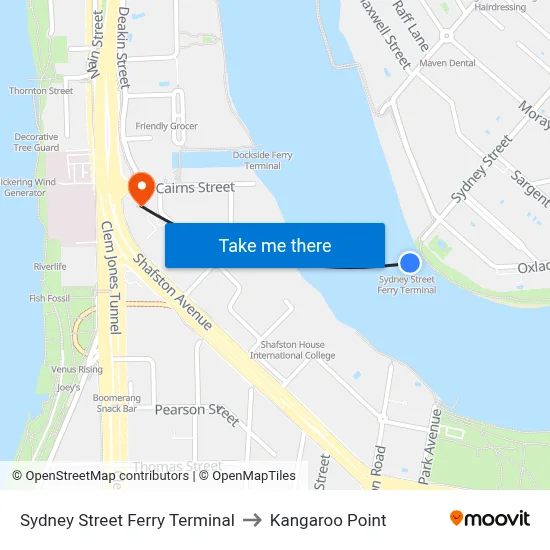 Sydney Street Ferry Terminal to Kangaroo Point map