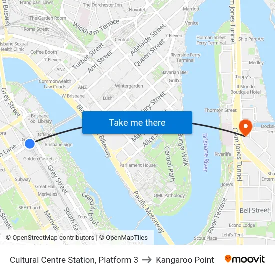 Cultural Centre Station, Platform 3 to Kangaroo Point map