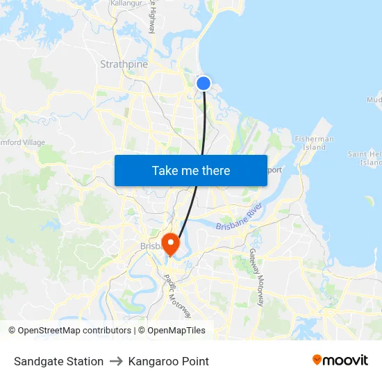 Sandgate Station to Kangaroo Point map