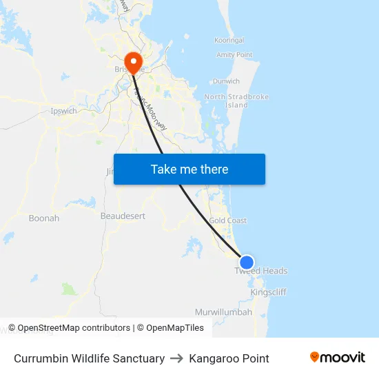 Currumbin Wildlife Sanctuary to Kangaroo Point map