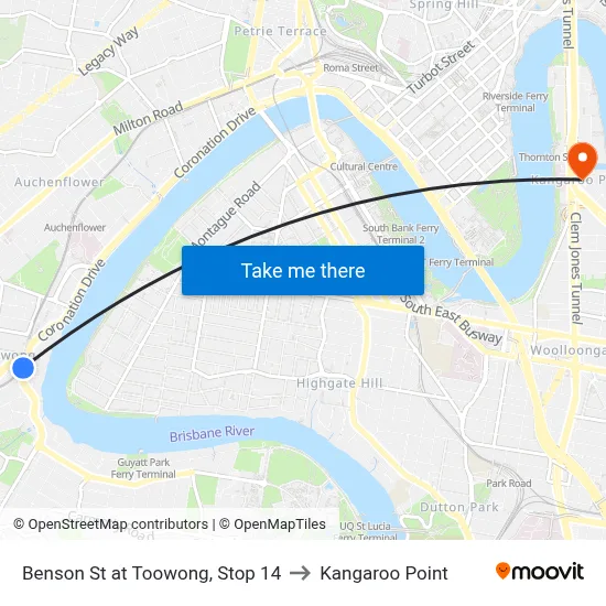Benson St at Toowong, Stop 14 to Kangaroo Point map