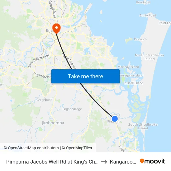 Pimpama Jacobs Well Rd at King's Christian College to Kangaroo Point map