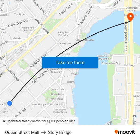 Queen Street Mall to Story Bridge map