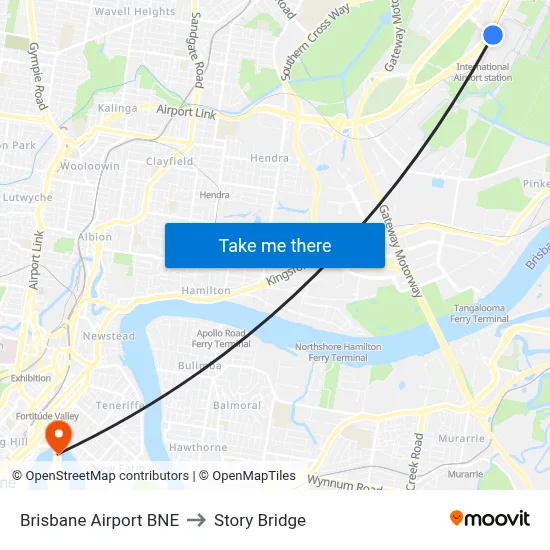 Brisbane Airport BNE to Story Bridge map