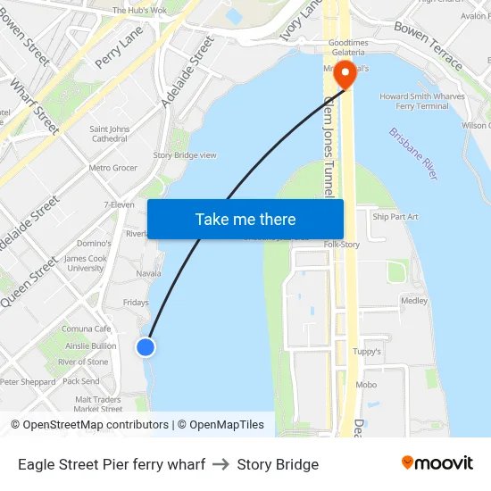 Eagle Street Pier ferry wharf to Story Bridge map