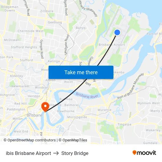 ibis Brisbane Airport to Story Bridge map
