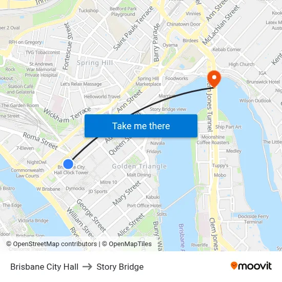 Brisbane City Hall to Story Bridge map
