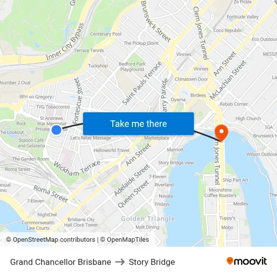 Grand Chancellor Brisbane to Story Bridge map