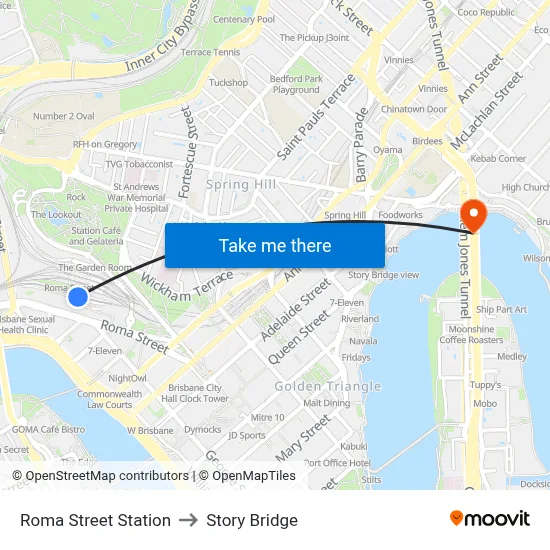 Roma Street Station to Story Bridge map