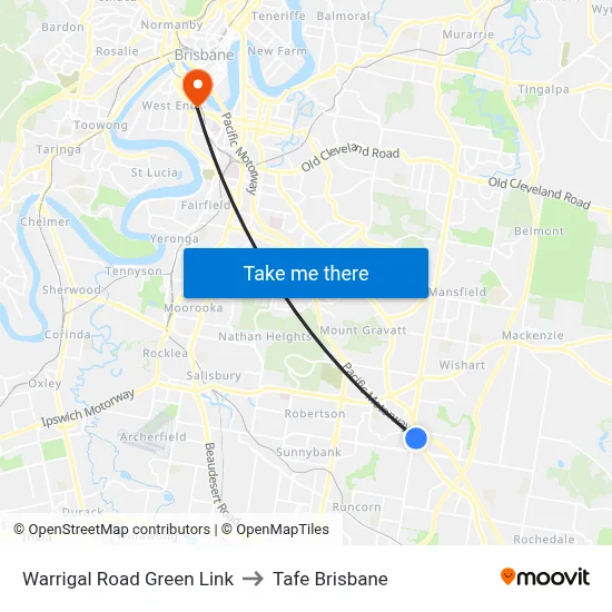 Warrigal Road Green Link to Tafe Brisbane map