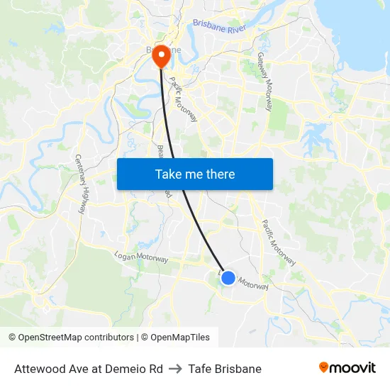 Attewood Ave at Demeio Rd to Tafe Brisbane map