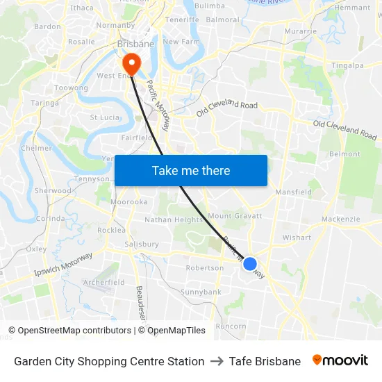 Garden City Shopping Centre Station to Tafe Brisbane map