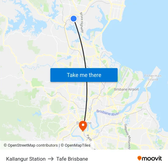 Kallangur Station to Tafe Brisbane map