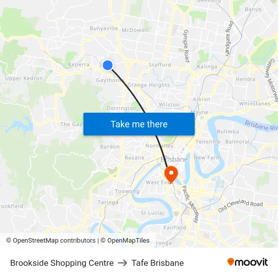 Brookside Shopping Centre to Tafe Brisbane map