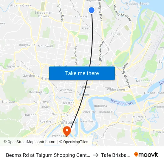 Beams Rd at Taigum Shopping Centre to Tafe Brisbane map