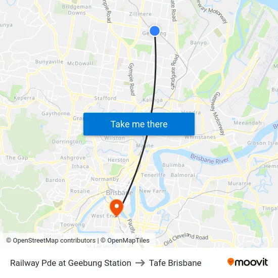 Railway Pde at Geebung Station to Tafe Brisbane map