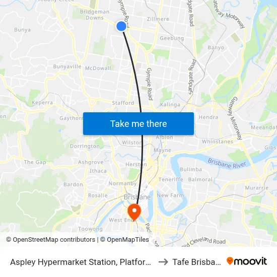 Aspley Hypermarket Station, Platform C to Tafe Brisbane map