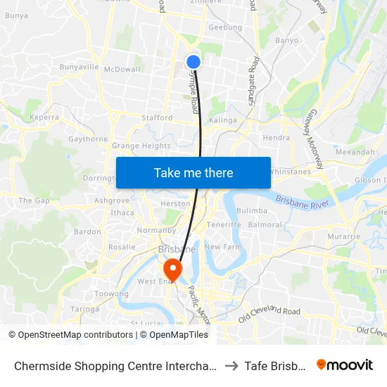Chermside Shopping Centre Interchange A to Tafe Brisbane map