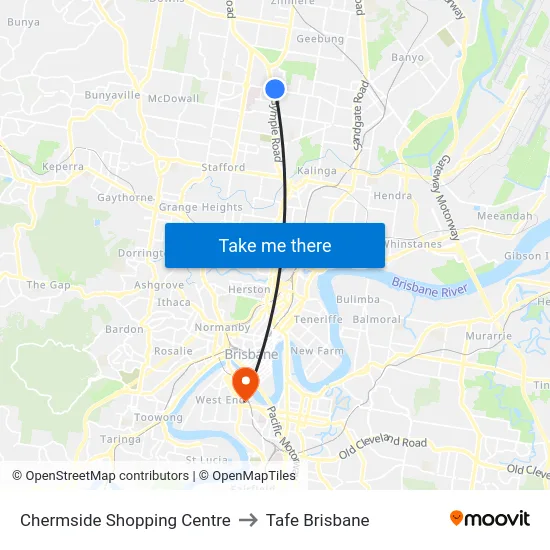 Chermside Shopping Centre to Tafe Brisbane map