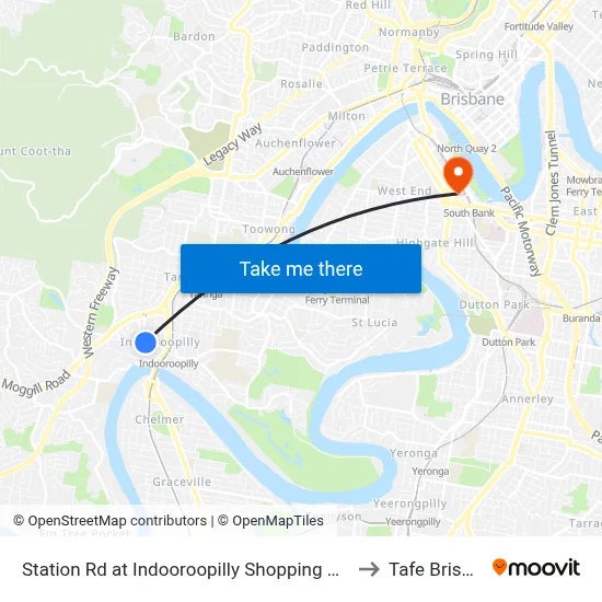 Station Rd at Indooroopilly Shopping Ctr, Stop D to Tafe Brisbane map