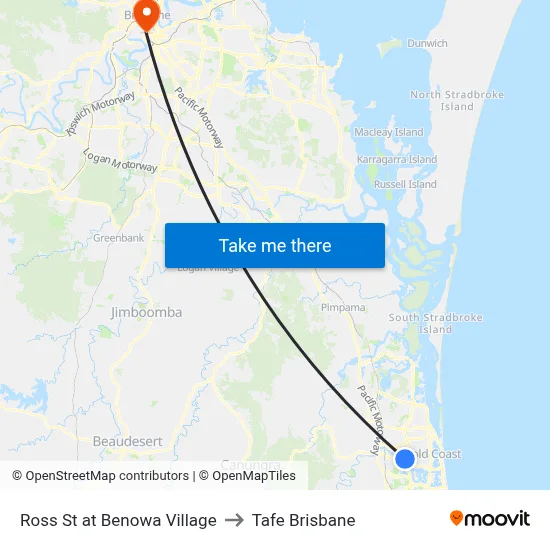 Ross St at Benowa Village to Tafe Brisbane map