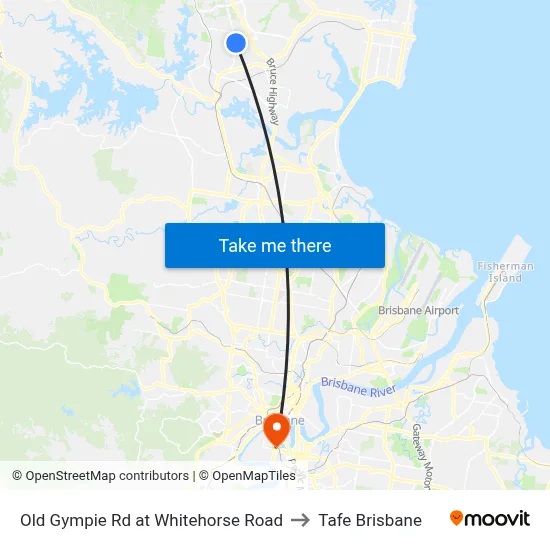 Old Gympie Rd at Whitehorse Road to Tafe Brisbane map