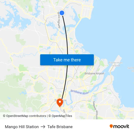 Mango Hill Station to Tafe Brisbane map