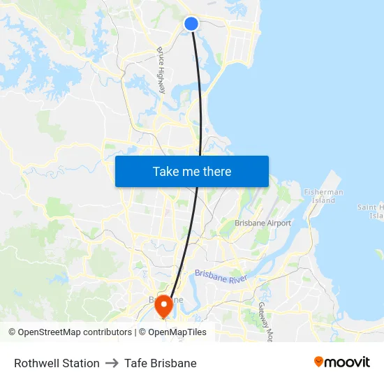 Rothwell Station to Tafe Brisbane map