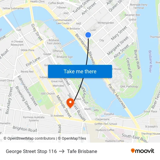 George Street Stop 116 to Tafe Brisbane map