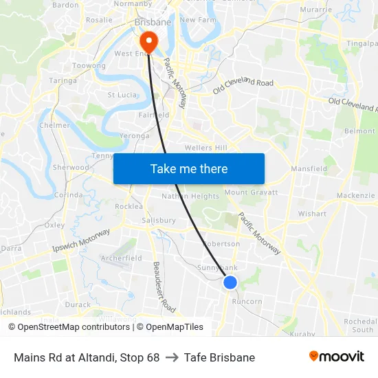 Mains Rd at Altandi, Stop 68 to Tafe Brisbane map
