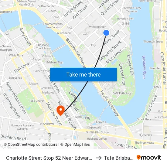 Charlotte Street Stop 52 Near Edward St to Tafe Brisbane map