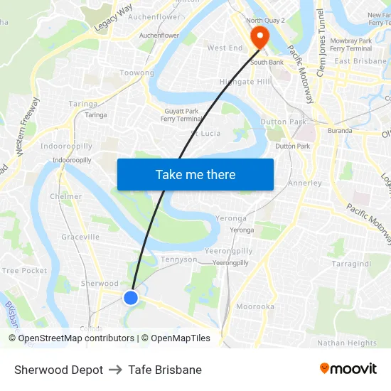 Sherwood Depot to Tafe Brisbane map
