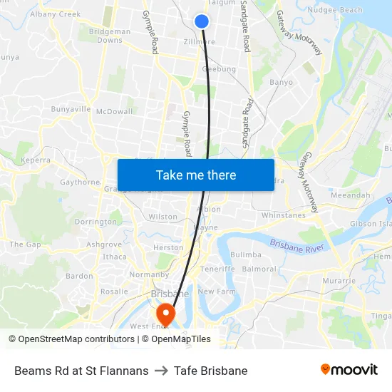 Beams Rd at St Flannans to Tafe Brisbane map